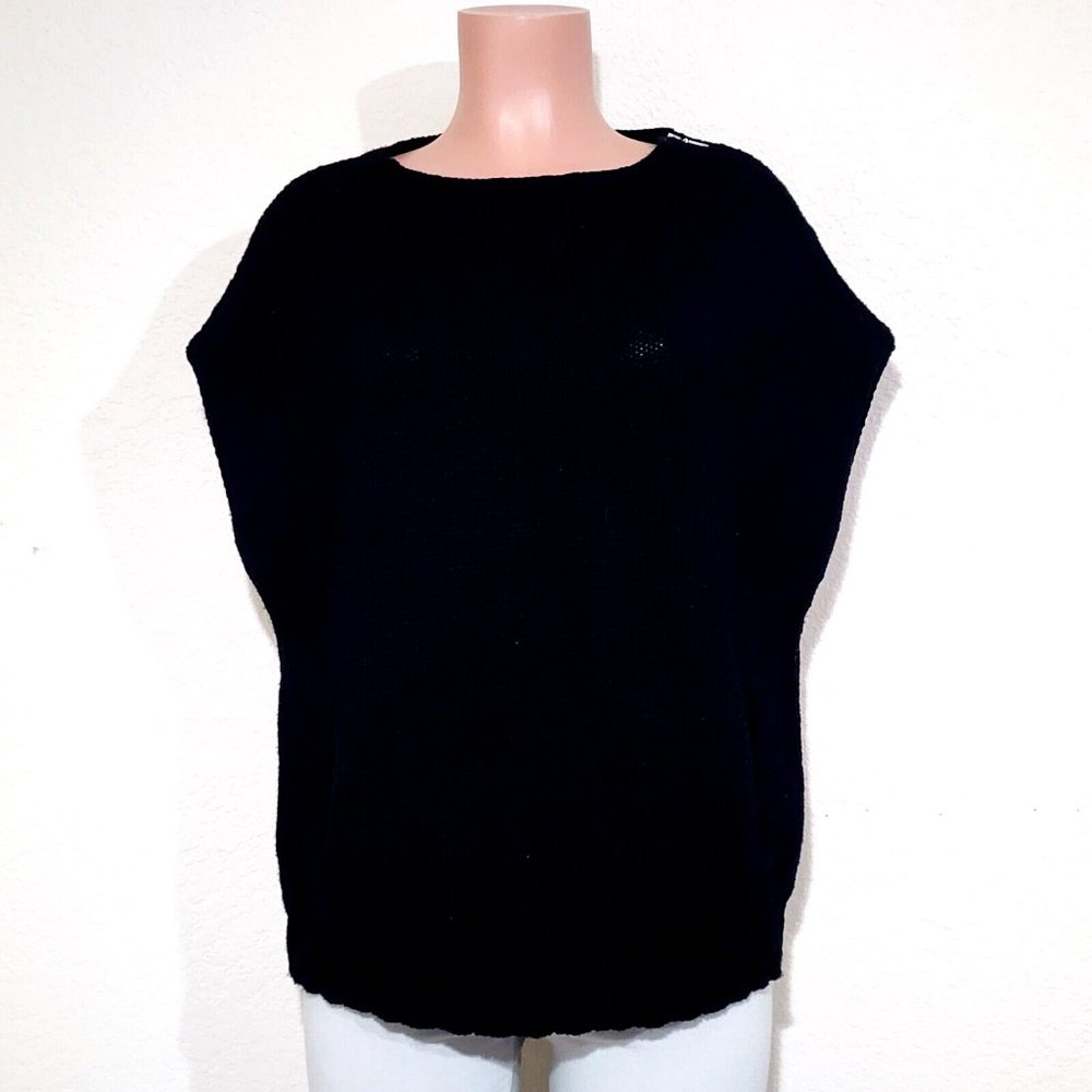 Lafayette 148 NY Black Wool Sweater Vest Top Drop Shoulder Zipper Shoulder - Picture 2 of 8